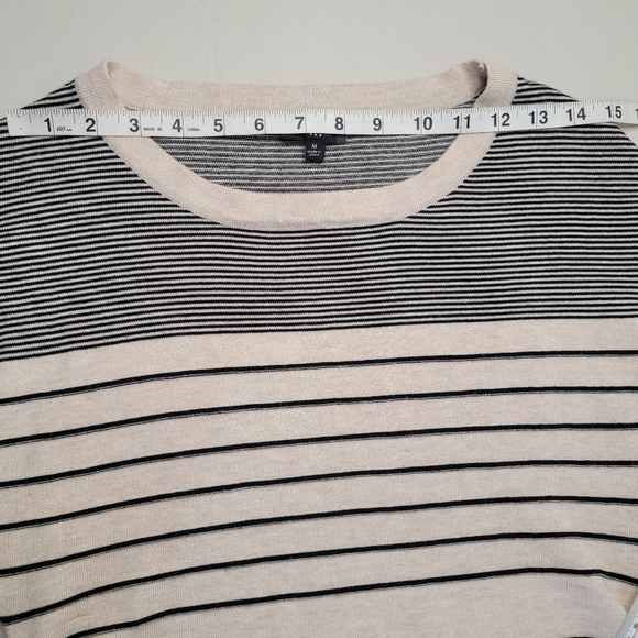 The Limited Sweater Beige Black Stripe Short Dolman Sleeve Shirred Sides M - Picture 8 of 12
